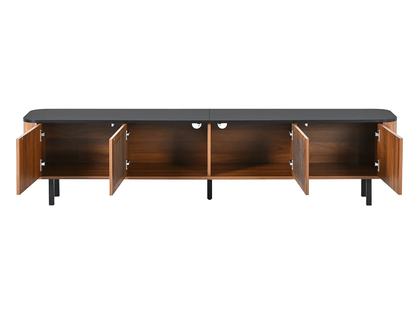 Móvel para TV com 4 portas, 190 x 35 x 45 cm - Tampo preto - Cor madeira escura