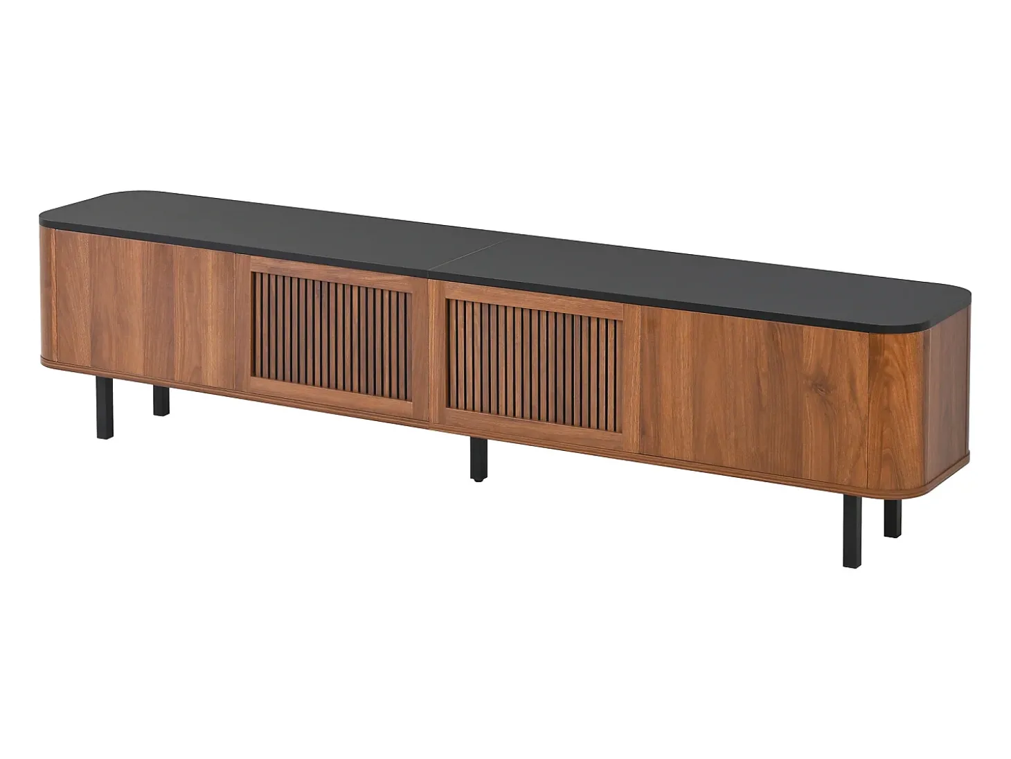 Móvel para TV com 4 portas, 190 x 35 x 45 cm - Tampo preto - Cor madeira escura