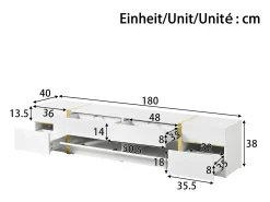 Móvel para TV com acabamento brilhante - 180 x 40 x 38 cm - com gavetas e portas - estilo moderno - MDF - branco