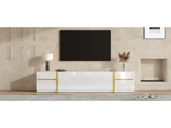 Móvel para TV com acabamento brilhante - 180 x 40 x 38 cm - com gavetas e portas - estilo moderno - MDF - branco
