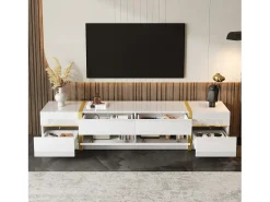 Móvel para TV com acabamento brilhante - 180 x 40 x 38 cm - com gavetas e portas - estilo moderno - MDF - branco