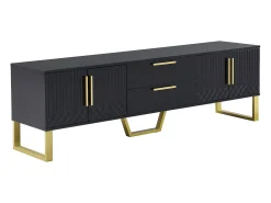 Móvel para TV com acabamento em lacado preto brilhante, 170x40x535,5cm - 4 portas e 2 gavetas - pés dourados