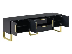 Móvel para TV com acabamento em lacado preto brilhante, 170x40x535,5cm - 4 portas e 2 gavetas - pés dourados