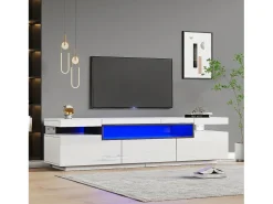 Móvel para TV com acabamento lacado brilhante, iluminação LED de 16 cores e 3 gavetas - Branco 160x39x42cm