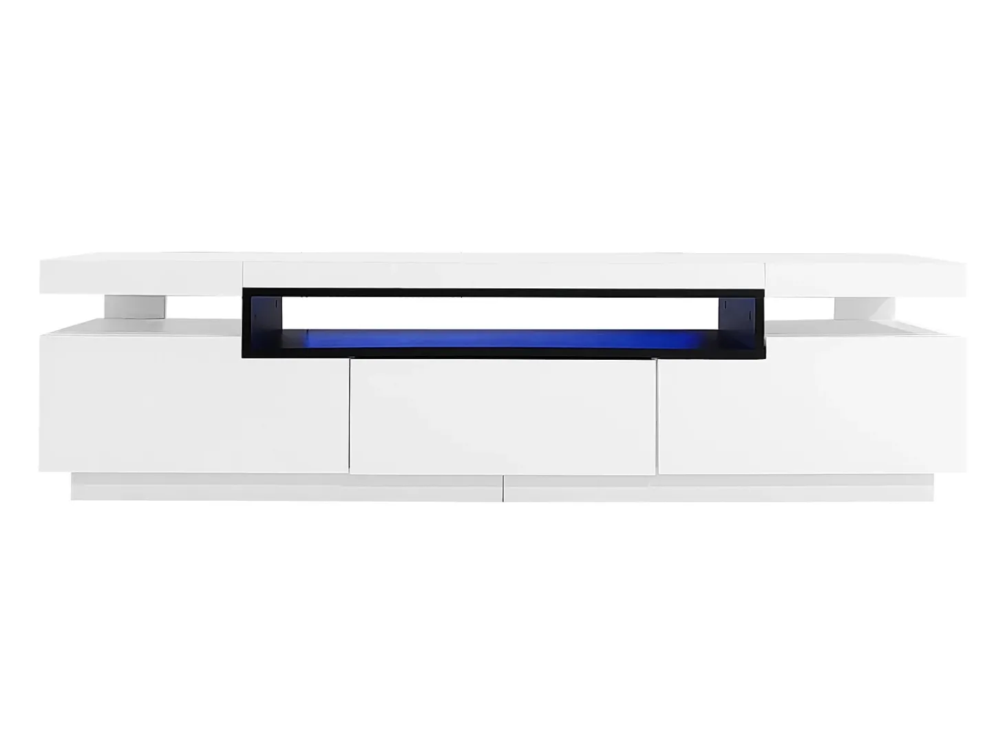 Móvel para TV com acabamento lacado brilhante, iluminação LED de 16 cores e 3 gavetas - Branco 160x39x42cm