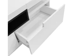 Móvel para TV com acabamento lacado brilhante, iluminação LED de 16 cores e 3 gavetas - Branco 160x39x42cm