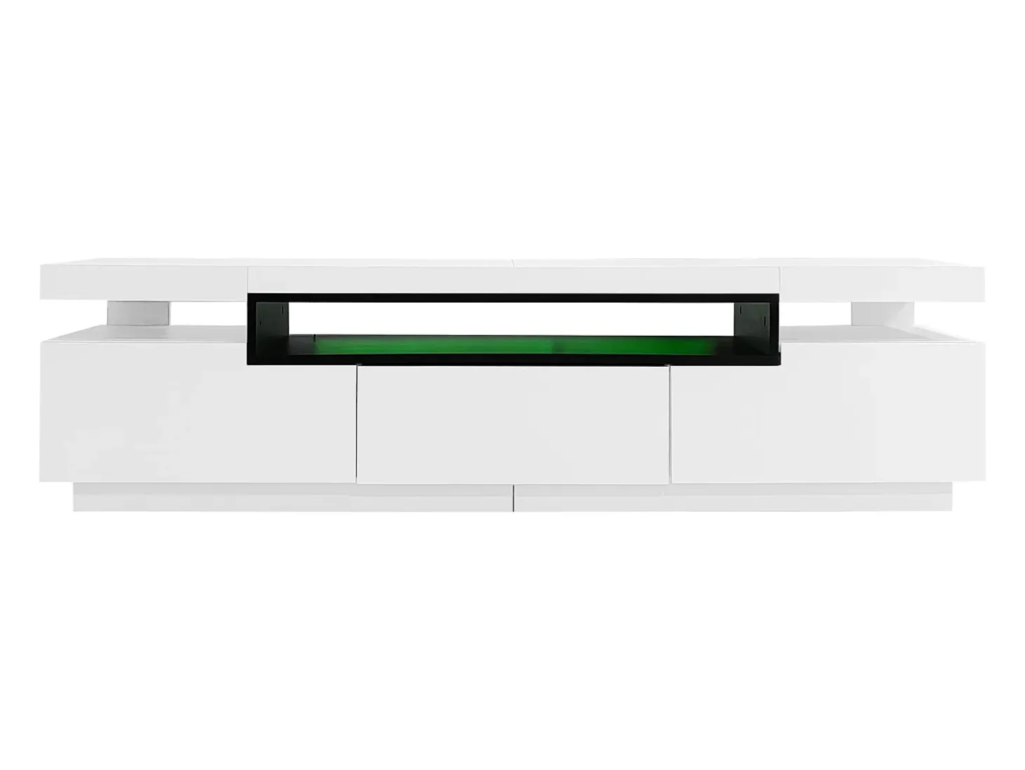 Móvel para TV com acabamento lacado brilhante, iluminação LED de 16 cores e 3 gavetas - Branco 160x39x42cm