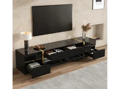 Móvel para TV com acabamento brilhante - 180 x 40 x 38 cm - com gavetas e portas - estilo moderno - MDF - preto