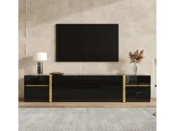 Móvel para TV com acabamento brilhante - 180 x 40 x 38 cm - com gavetas e portas - estilo moderno - MDF - preto