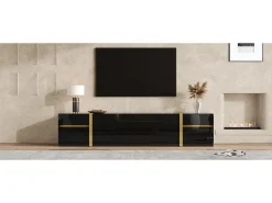 Móvel para TV com acabamento brilhante - 180 x 40 x 38 cm - com gavetas e portas - estilo moderno - MDF - preto