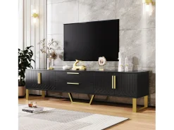 Móvel para TV com acabamento brilhante, 4 portas e 2 gavetas - 170 x 39 x 53,5 cm - puxadores e pés dourados - MDF - preto