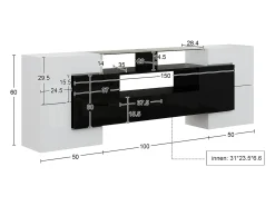 Móvel para TV com iluminação LED, 6 portas e 2 gavetas - Acabamento lacado a branco e preto