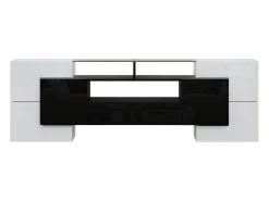 Móvel para TV com iluminação LED, 6 portas e 2 gavetas - Acabamento lacado a branco e preto