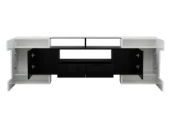 Móvel para TV com iluminação LED, 6 portas e 2 gavetas - Acabamento lacado a branco e preto