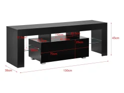 Móvel para TV com iluminação LED multicolorida banco de design com prateleiras de vidro e gaveta aglomerado revestido a melamina 130 x 35 x 45 cm preto 03_0005860