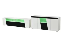 Móvel para TV combinado com aparador - móvel para TV laqueado de alto brilho + aparador baixo para sala de estar - com LEDs - aglomerado - branco