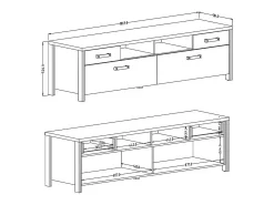 Móvel para TV de 190cm da coleção WINDSOR. Cor cinza antracite e carvalho escuro.