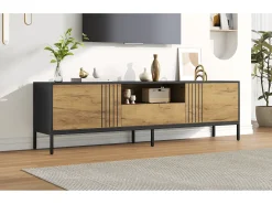 Móvel para TV de sala de estar - 170 x 35 x 50 cm - com 2 portas + 1 gaveta - para TVs de até 70 polegadas - aglomerado - cor natural