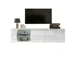 Móvel para TV de sala de estar - 180 x 40 x 45 cm - com 3 portas + LEDs - para TVs de 80 polegadas - aglomerado - branco