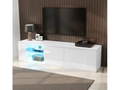 Móvel para TV de sala de estar - 180 x 40 x 45 cm - com 3 portas + LEDs - para TVs de 80 polegadas - aglomerado - branco