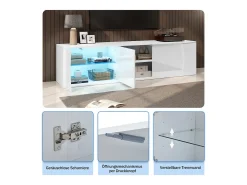 Móvel para TV de sala de estar - 180 x 40 x 45 cm - com 3 portas + LEDs - para TVs de 80 polegadas - aglomerado - branco
