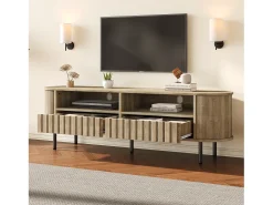 Móvel para TV de sala de estar - 160 x 40 x 48 cm - com 2 gavetas + prateleira - para TVs de 65 polegadas - MDF - cor natural