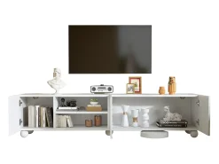 Móvel para TV de sala de estar - 200 x 40 x 44 cm - com 3 portas decoradas + prateleira - para TVs de 1 polegada - aglomerado - branco