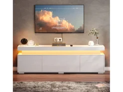 Móvel para TV de sala de estar - 150 x 35 x 43 cm - com 3 portas + LEDs + compartimentos de armazenamento - aglomerado - branco