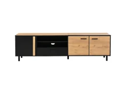 Móvel para TV de sala de estar - 180 x 32,5 x 50 cm - com 3 portas + 1 gaveta + prateleira - para TVs de 80 polegadas - aglomerado - preto + natural