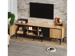 Móvel para TV de sala de estar, 160 x 36,5 x 45 cm - com 4 portas - tampo baixo com 7 pés - aglomerado - cor natural