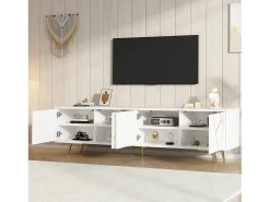 Móvel para TV de sala de estar - 190 x 40 x 51,5 cm - com 4 portas - 6 pés de metal - para TVs de 85 polegadas - aglomerado - branco