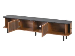 Móvel para TV de 190x35x45 cm com 2 portas de correr e 2 portas de ecrã - Cor: Madeira escura e preto