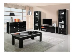Móvel para TV design, 150cm na cor preta brilhante com acabamentos cromados coleção LYON.