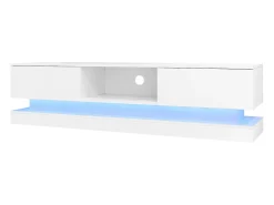 Móvel para TV em lacado branco brilhante com iluminação LED e 2 gavetas, 160 x 35 x 40,5 cm