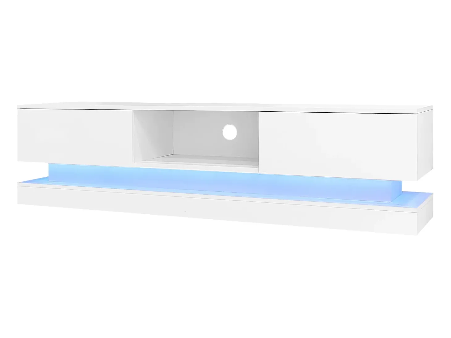 Móvel para TV em lacado branco brilhante com iluminação LED e 2 gavetas, 160 x 35 x 40,5 cm