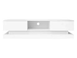 Móvel para TV em lacado branco brilhante com iluminação LED e 2 gavetas, 160 x 35 x 40,5 cm