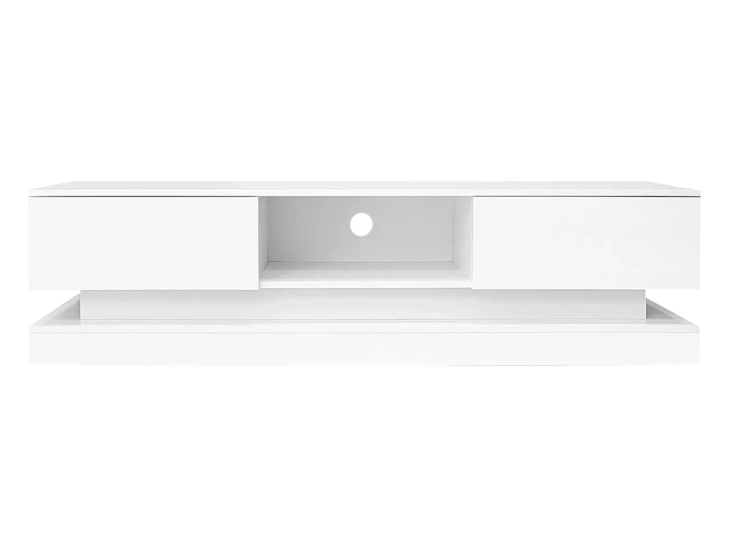 Móvel para TV em lacado branco brilhante com iluminação LED e 2 gavetas, 160 x 35 x 40,5 cm
