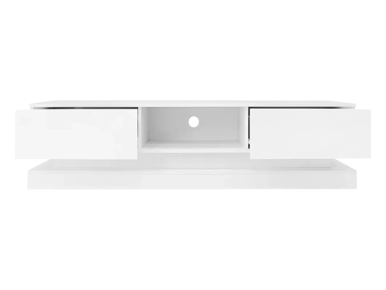 Móvel para TV em lacado branco brilhante com iluminação LED e 2 gavetas, 160 x 35 x 40,5 cm