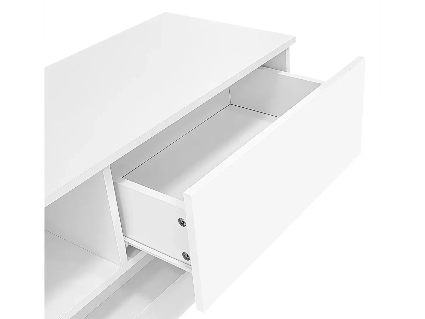 Móvel para TV em lacado branco brilhante com iluminação LED e 2 gavetas, 160 x 35 x 40,5 cm