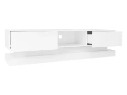 Móvel para TV em lacado branco brilhante com iluminação LED e 2 gavetas, 160 x 35 x 40,5 cm