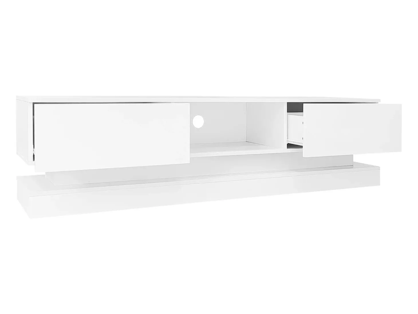Móvel para TV em lacado branco brilhante com iluminação LED e 2 gavetas, 160 x 35 x 40,5 cm