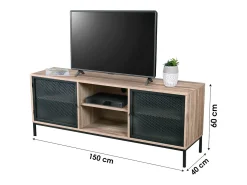 Móvel para TV em madeira com grade de metal preto com dois nichos - dimensões 150x40xH60cm.