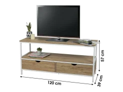 Móvel para TV estilo clássico com 2 gavetas na cor carvalho claro & branco - dimensões 120x39xH57cm