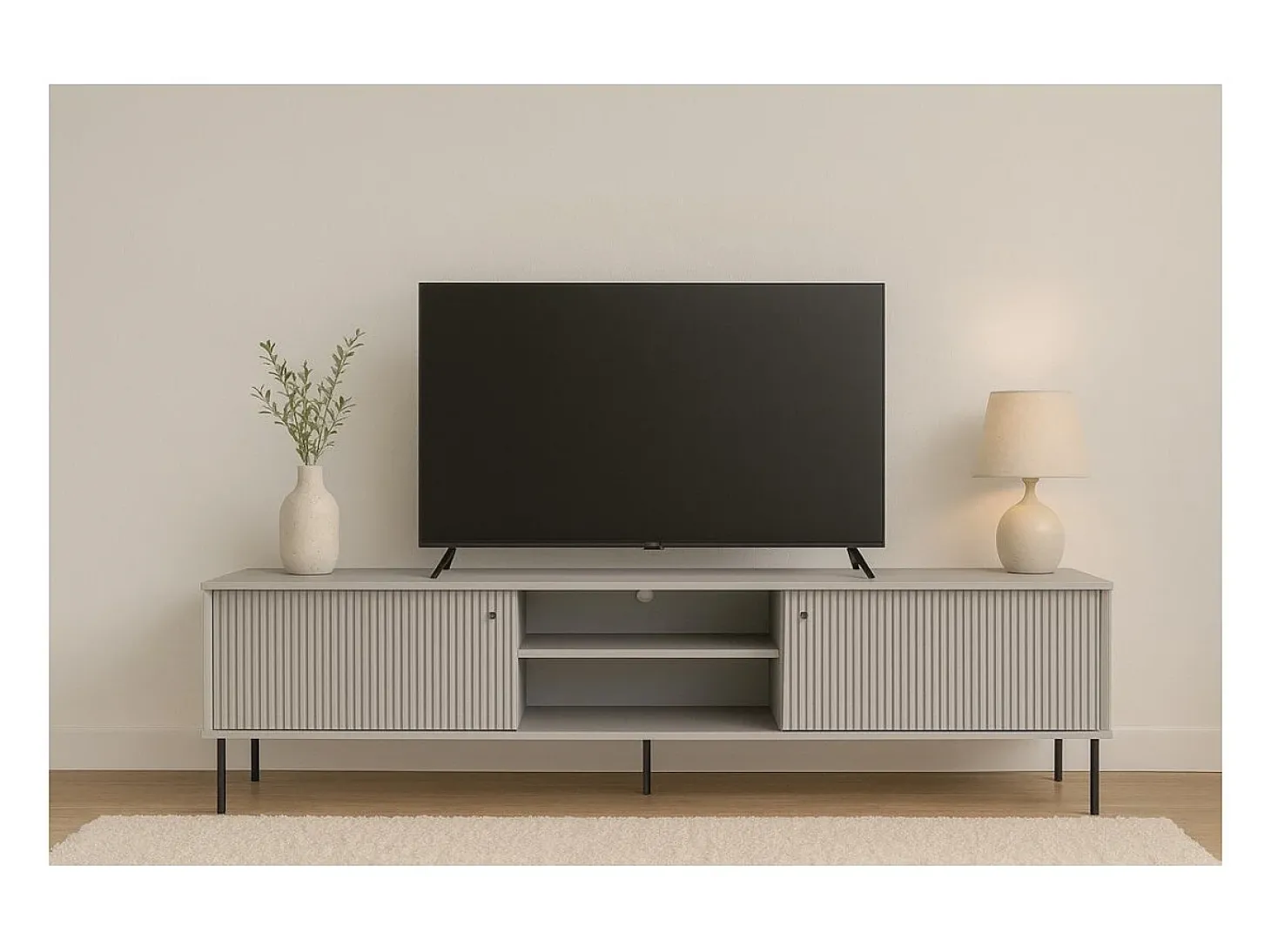 Móvel para TV ISIS – 2 portas & 2 niches – Cinza – 157x55x41 cm