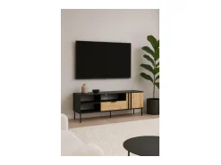 Móvel para TV IZO – Ônix Preto & Carvalho Claro – 160x58x40 cm