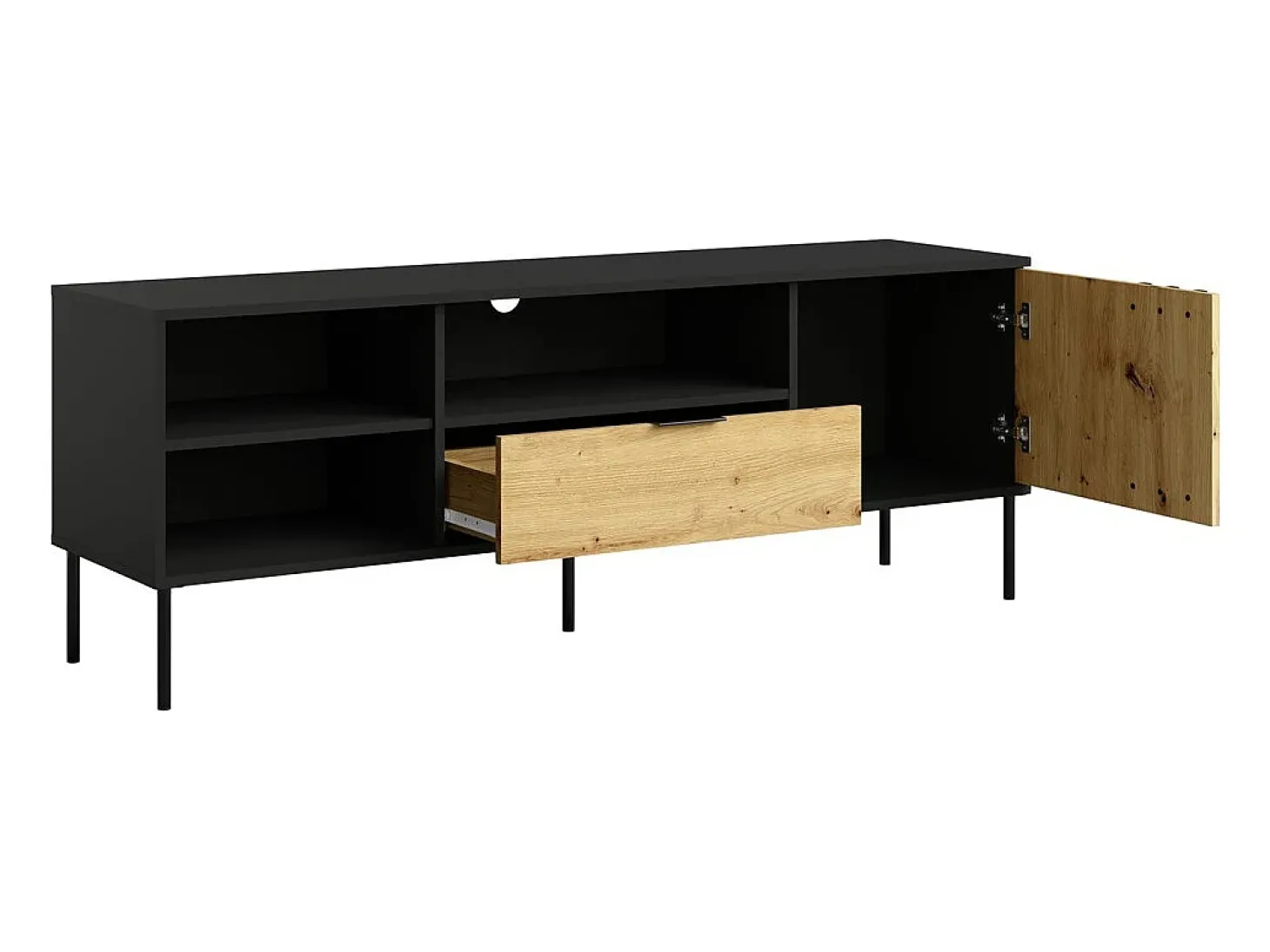Móvel para TV IZO – Ônix Preto & Carvalho Claro – 160x58x40 cm
