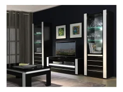 Móvel para TV LINA preto e branco brilhante + LED