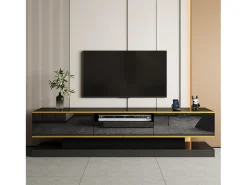 Móvel para TV moderno 180×38×45 cm - com três gavetas - com um compartimento aberto - com iluminação LED - preto