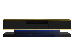 Móvel para TV moderno 180×38×45 cm - com três gavetas - com um compartimento aberto - com iluminação LED - preto