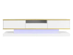 Móvel para TV moderno 180×38×45 cm - com três gavetas - com um compartimento aberto - com iluminação LED - branco